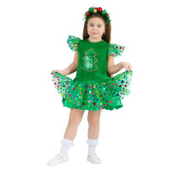 Карнавальный костюм детский Елочка с игрушками зеленый р-р 30 комплект