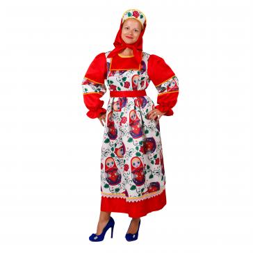 Карнавальный костюм взрослый Матрешка красный р-р 50 комплект