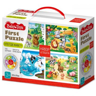 Пазл First Puzzle 4 в 1 Кто где живет Baby Toys, 04362